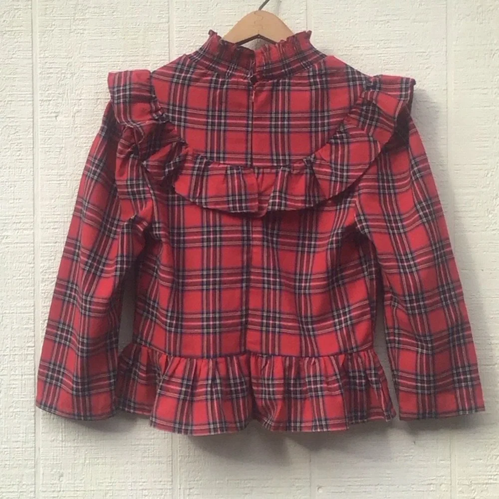 English Factory tartan ruffle blouse